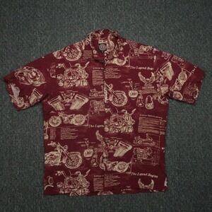 VINTAGE Harley Davidson Shirt Men Medium Red Viscose Short Sleeve Motorcycle USA